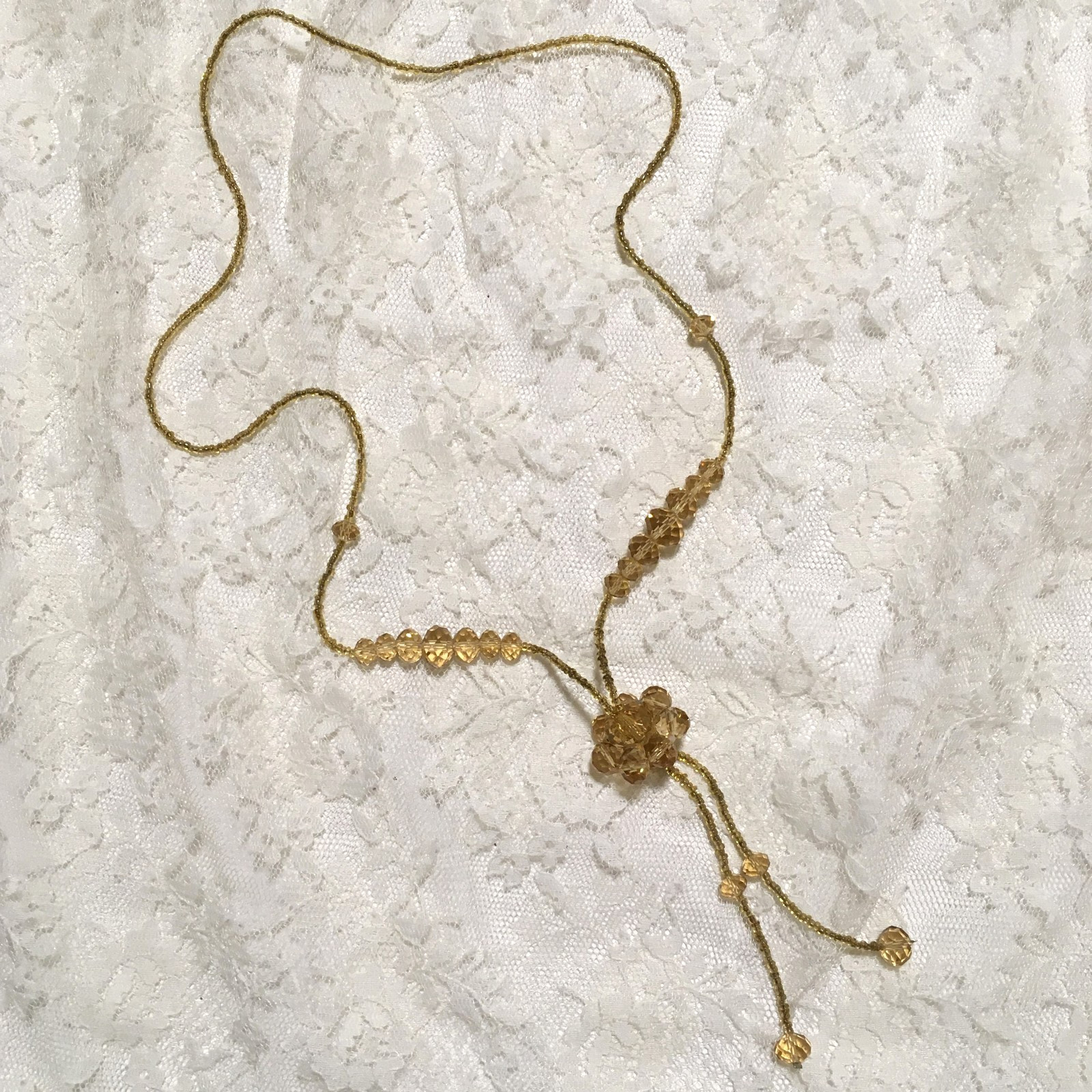Vintage Glass Bead Necklace Faceted Flapper Art Deco Sautoir Tassel Layered