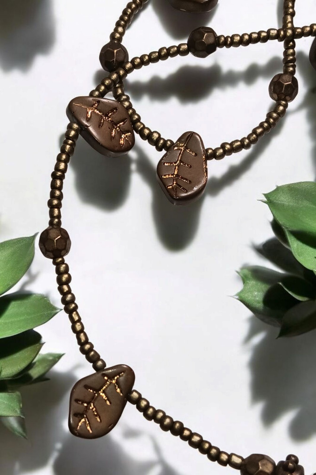 Brass Toggle Closure Necklace With Leaves On It