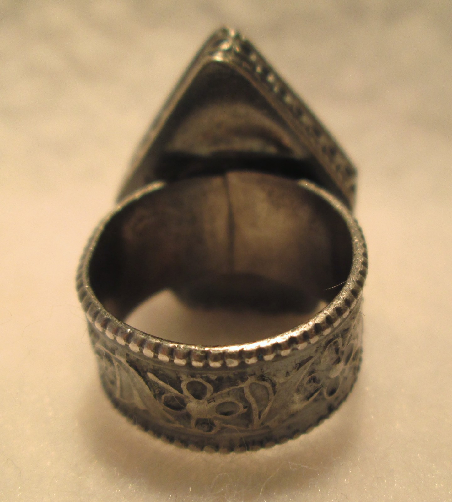Unusual Middle Eastern Detailed Silver Lozenge Relief Ring