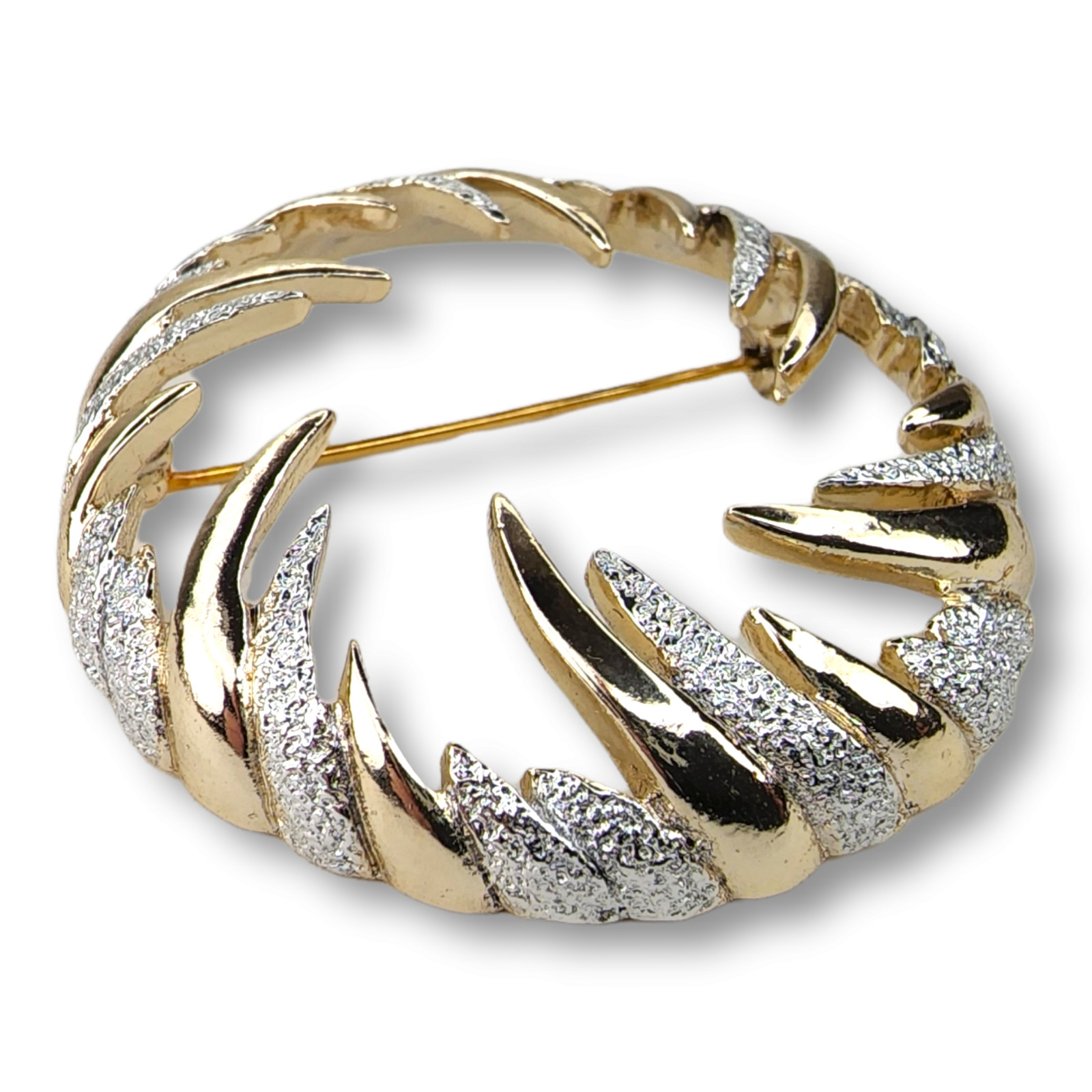 Vintage New Old Stock Sarah Coventry Circular Gold Tone Silver Tone Brooch Pin