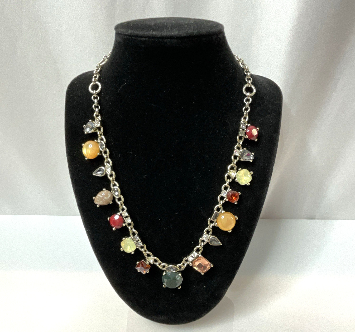 LOFT Multicolor Glass Rhinestone Necklace Silver Tone Adjustable 17” – 19”