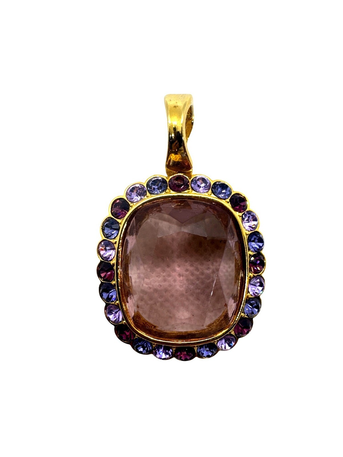 Joan Rivers Gold Plated Pink Cushion Crystal Pendant Purple Blue Halo Enhancer