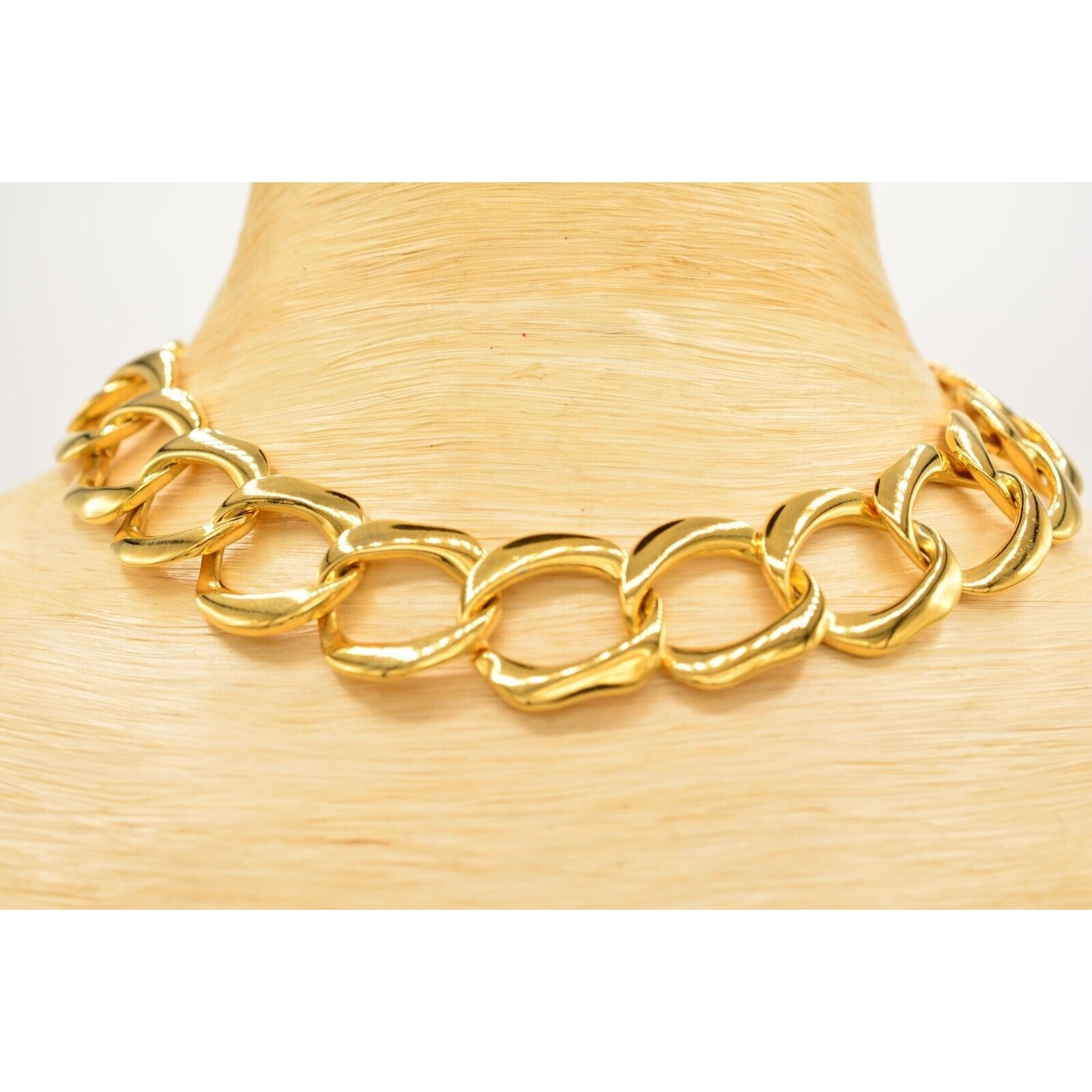 Vintage Linked Chain Gold Tone Metallic Chunky Shiny Yellow 1980s BinL