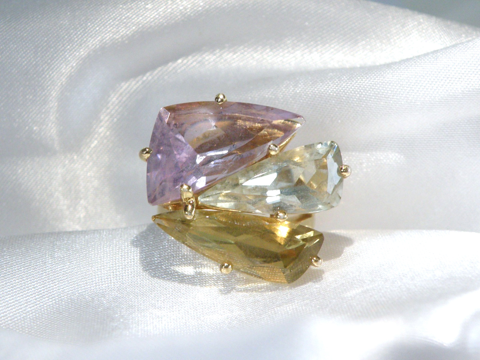Sterling Silver 925 Vermeil Natural Green Amethyst Statement Ring Size 8