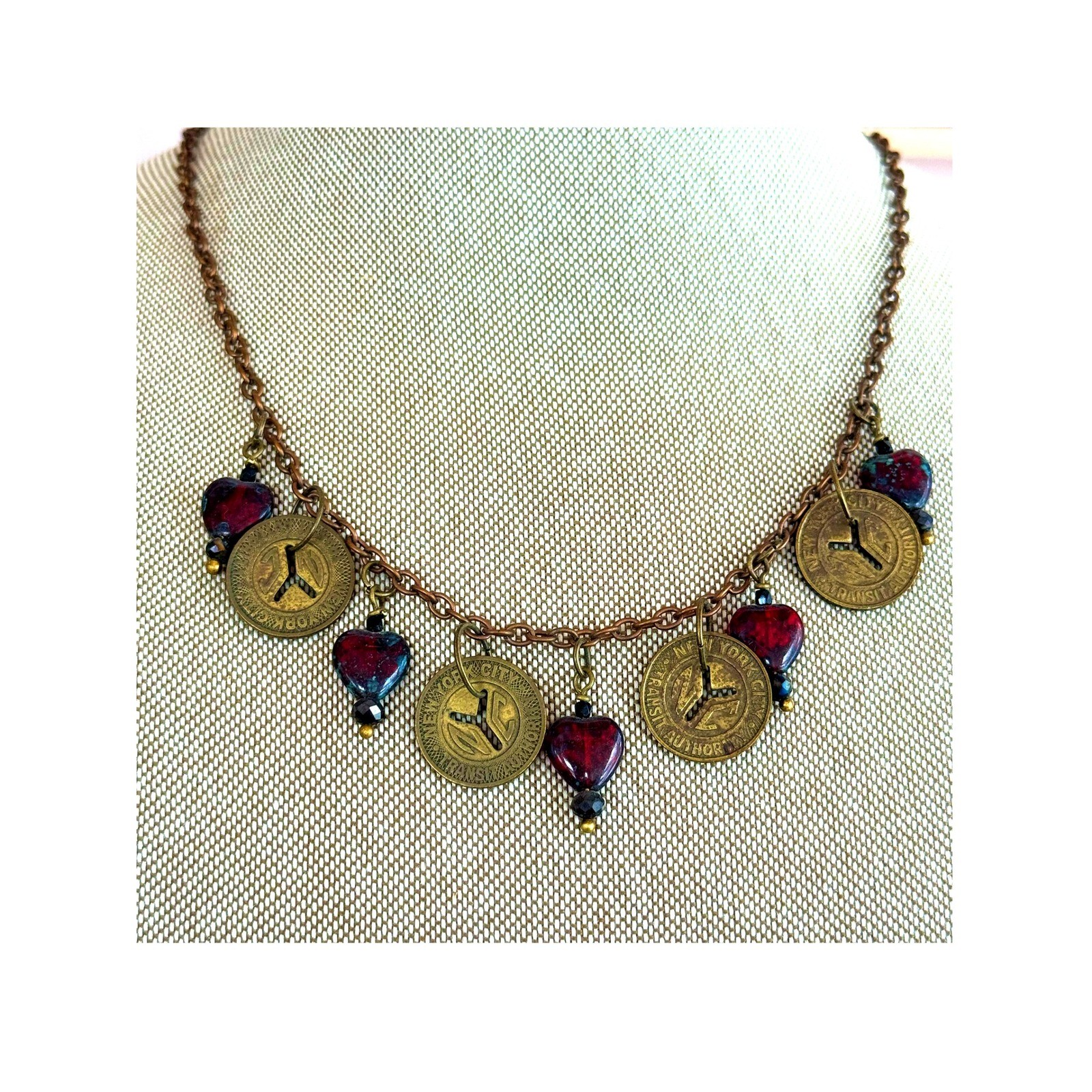 Vintage 1950’s NYC Subway Transit Token Romantic Charm Necklace
