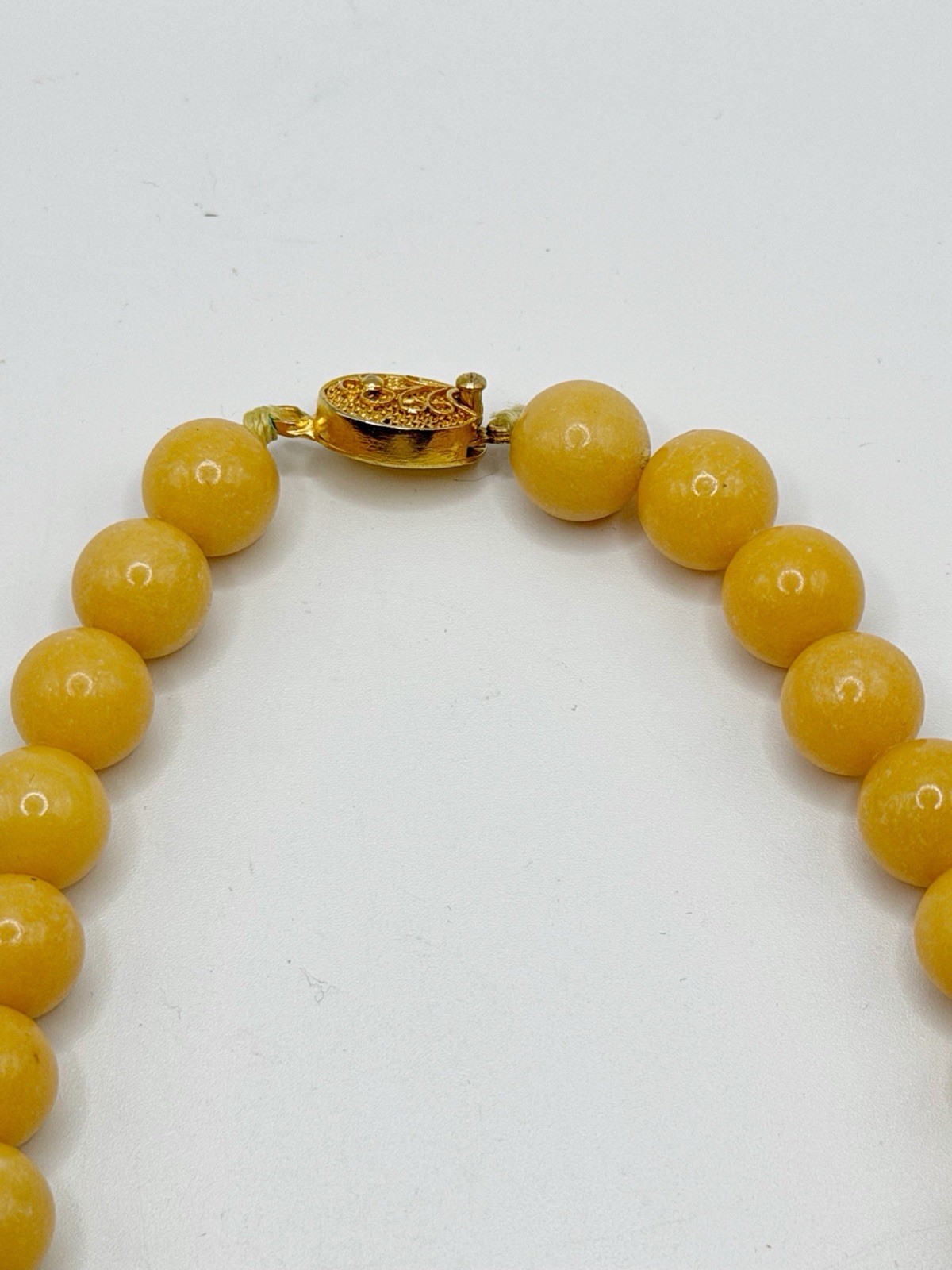 Yellow Jade Jadeite Beaded Necklace With Yellow Cloisonne Pendant 17”