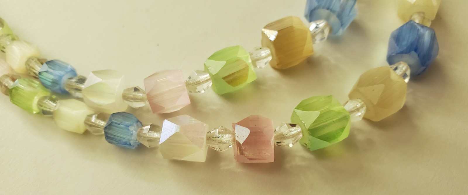 Vintage multi-strand satin glass necklace, graduated pastel beads