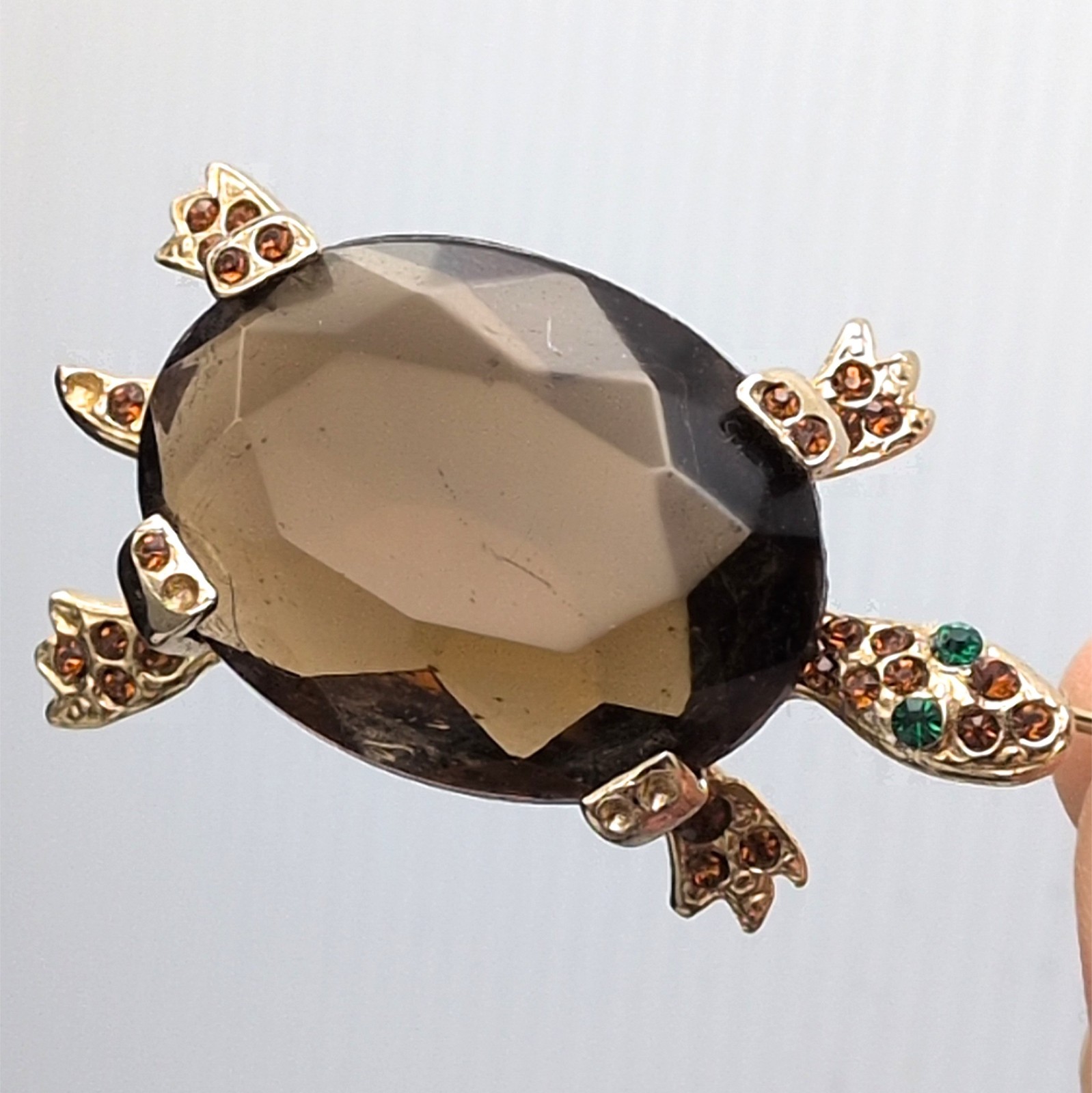Brooch Pin Vintage DeNicola Turtle Tortoise Animal Reptile Brown Gold Tone READ