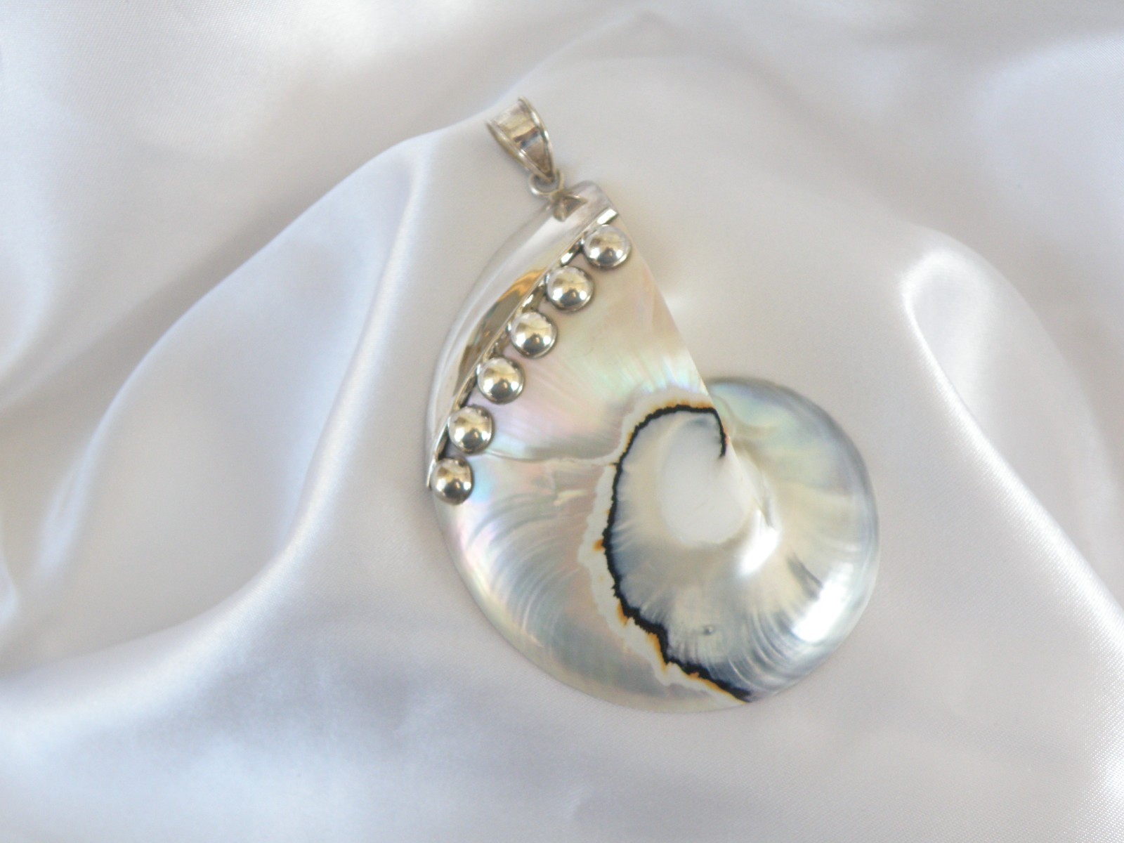 Huge Sterling Silver 925 Nautilus Shell Statement Pendant