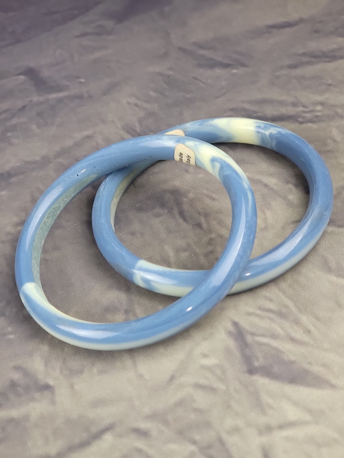 Vintage Blue and White Marbled Tube Bangle Bracelet Set of 2 – Made in Italy