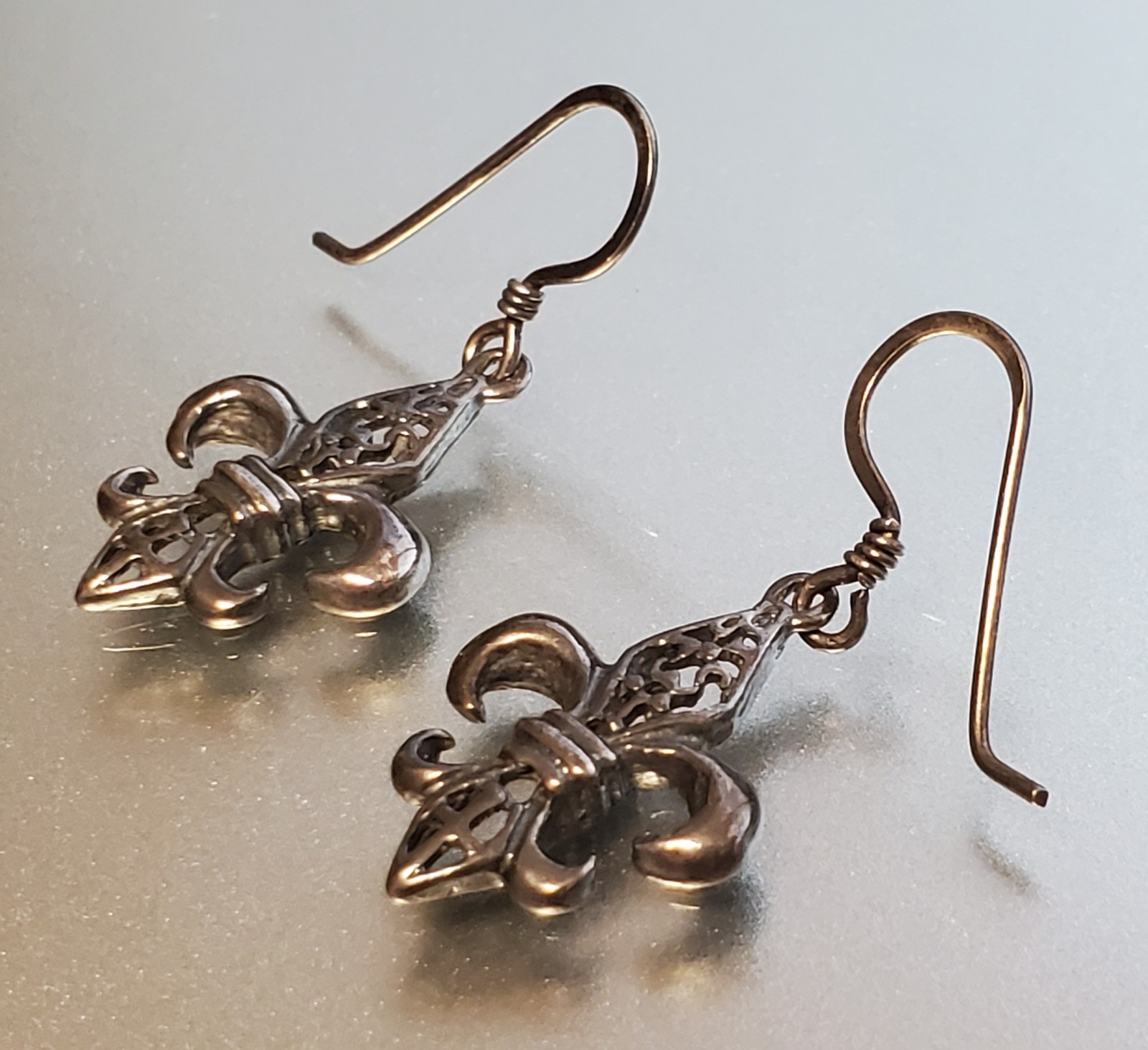 VTG 925 Fleur De Lis Dangle Earrings 1.5in Drop Sterling Silver 2g Estate
