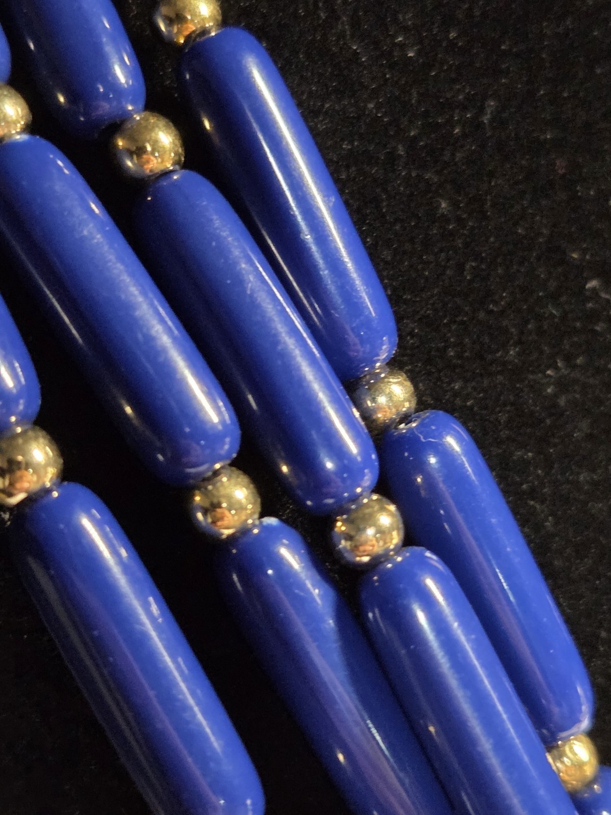 NWT Vintage Royal Blue Tacoa Lucite Beaded 16″ Necklace Gold Tone Spacers