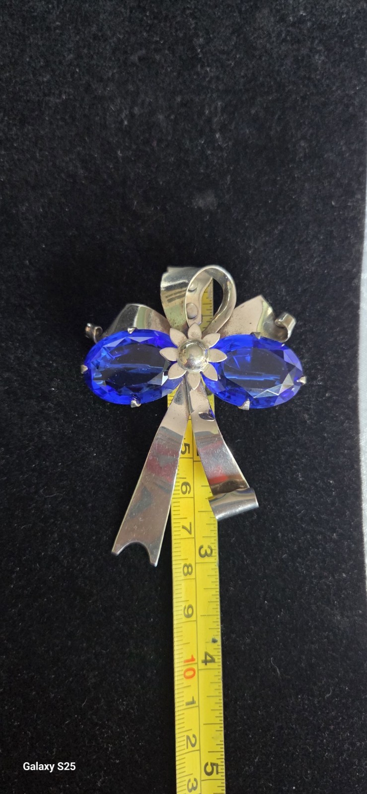 Large Vintage Sterling Brooch With Blue Colored Stones