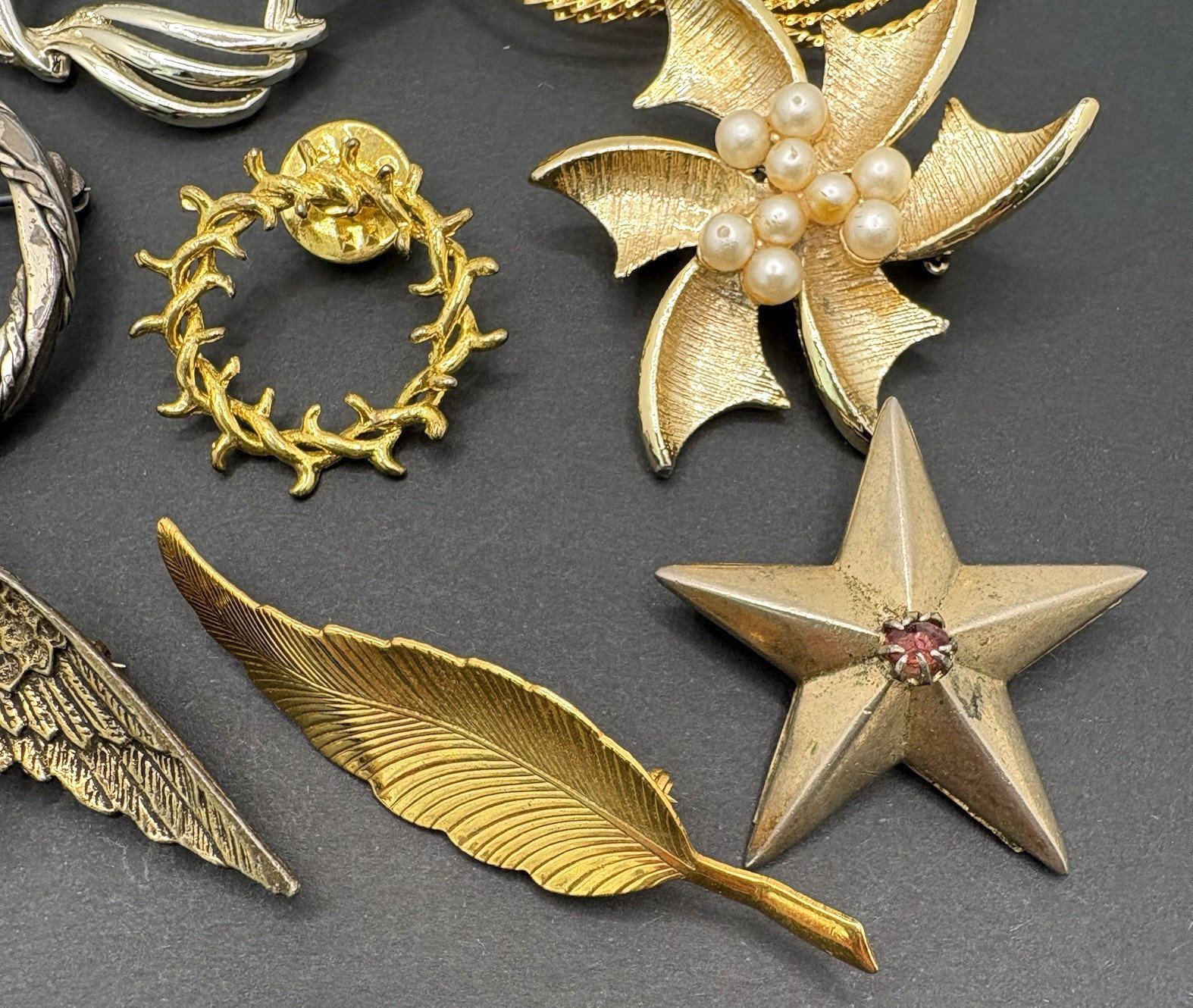 Vintage Lot of 11 Brooches Coro Unbranded Gold & Silver Tone Faux Pearl