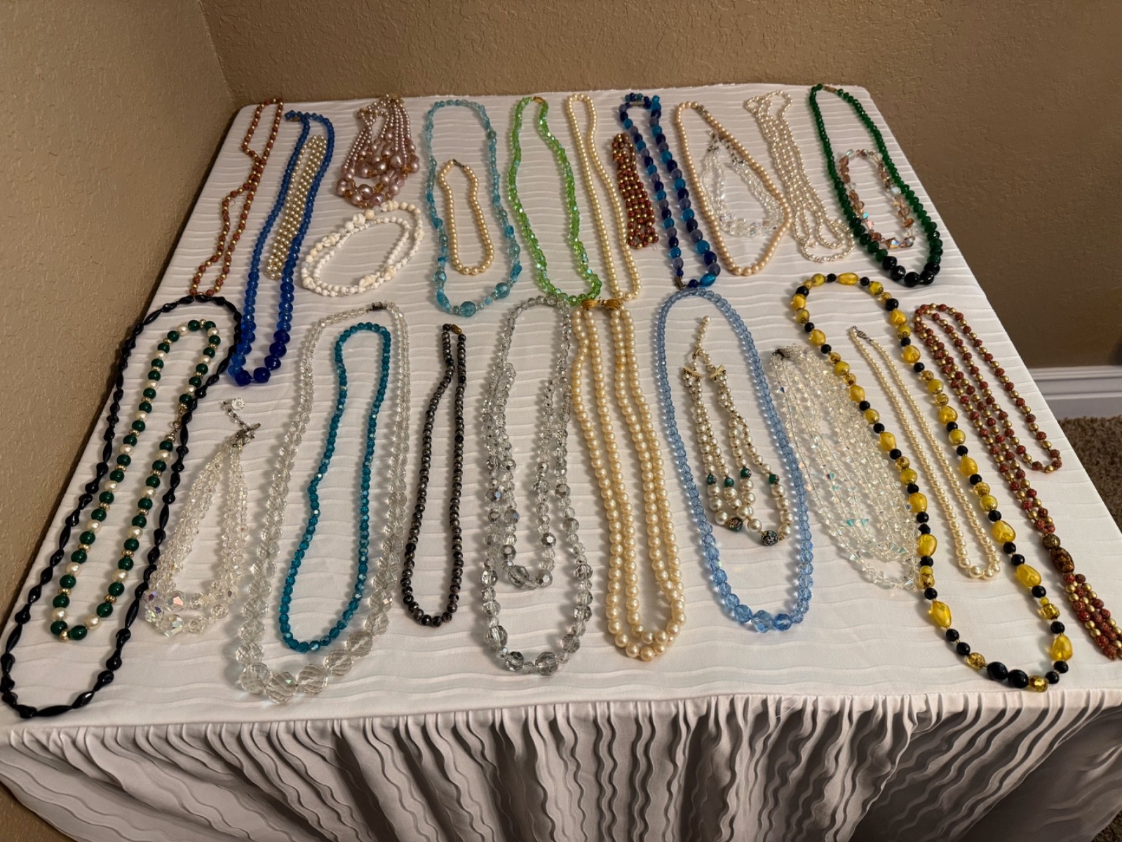 Vintage Jewelry Lot -30 Glass, Crystal, Beaded Strand Necklaces -Ready to Wear