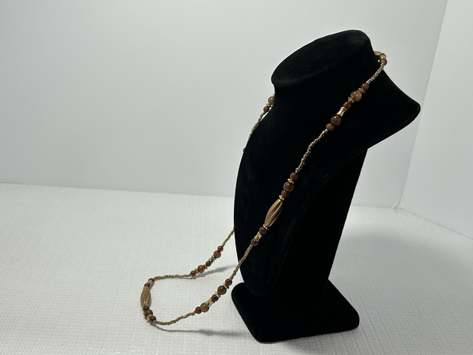 Vintage Brown & Copper Tone Beaded Granny Grandma Core Necklace