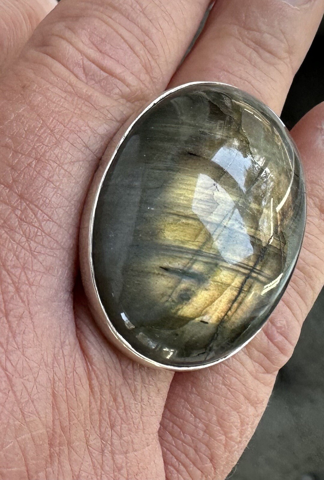 Vintage HUGE Sterling Silver 925 Natural Labradorite Statement Ring Size 7