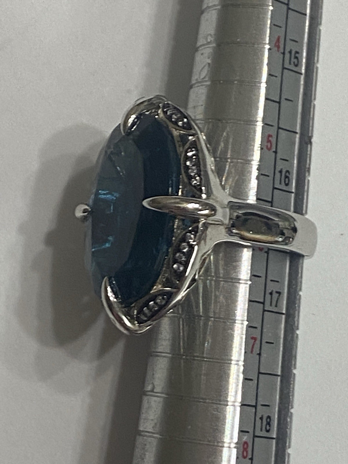 Large London Blue Topaz White Zircon 26ctw Sterling Silver Ring QVC Size 6