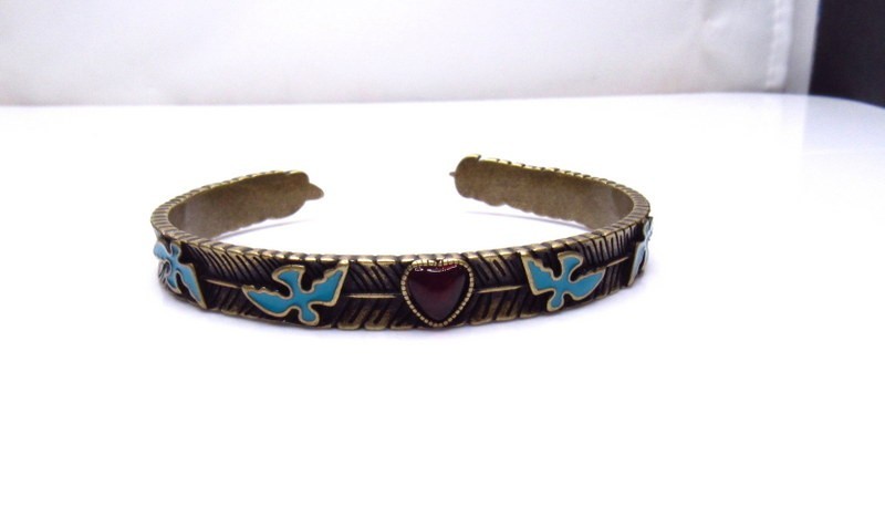 Garnet Silver Enamel Ring Bracelet SET Birds Hearts