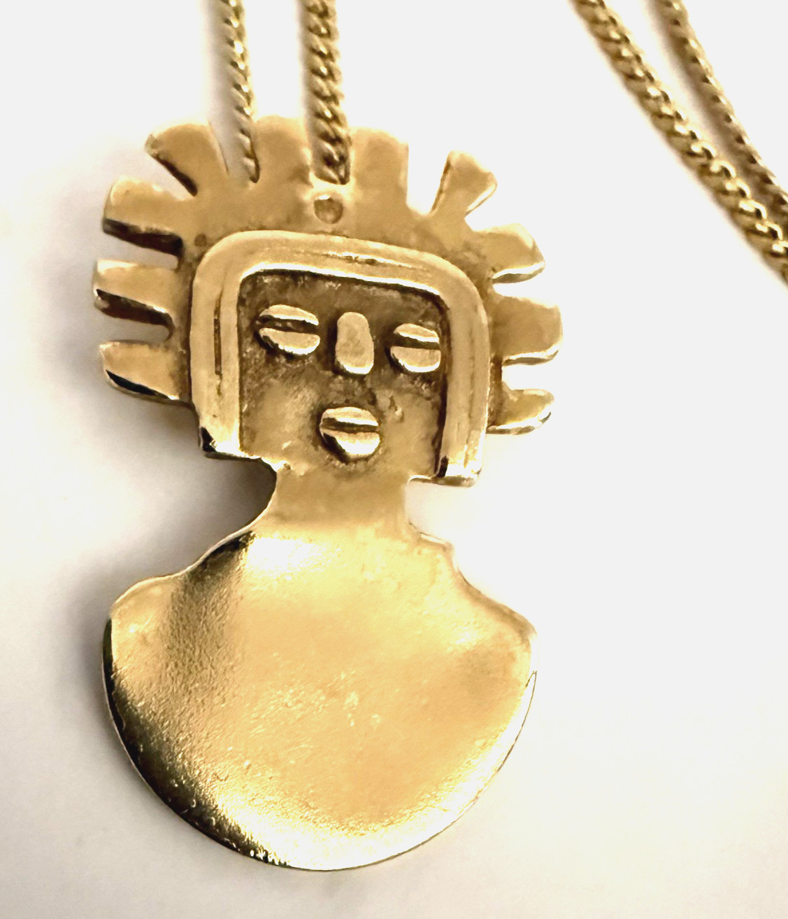Vintage ALVA MUSEUM REPLICAS Maya ‘Man of the Sun’ Gold Tone Pendant Necklace