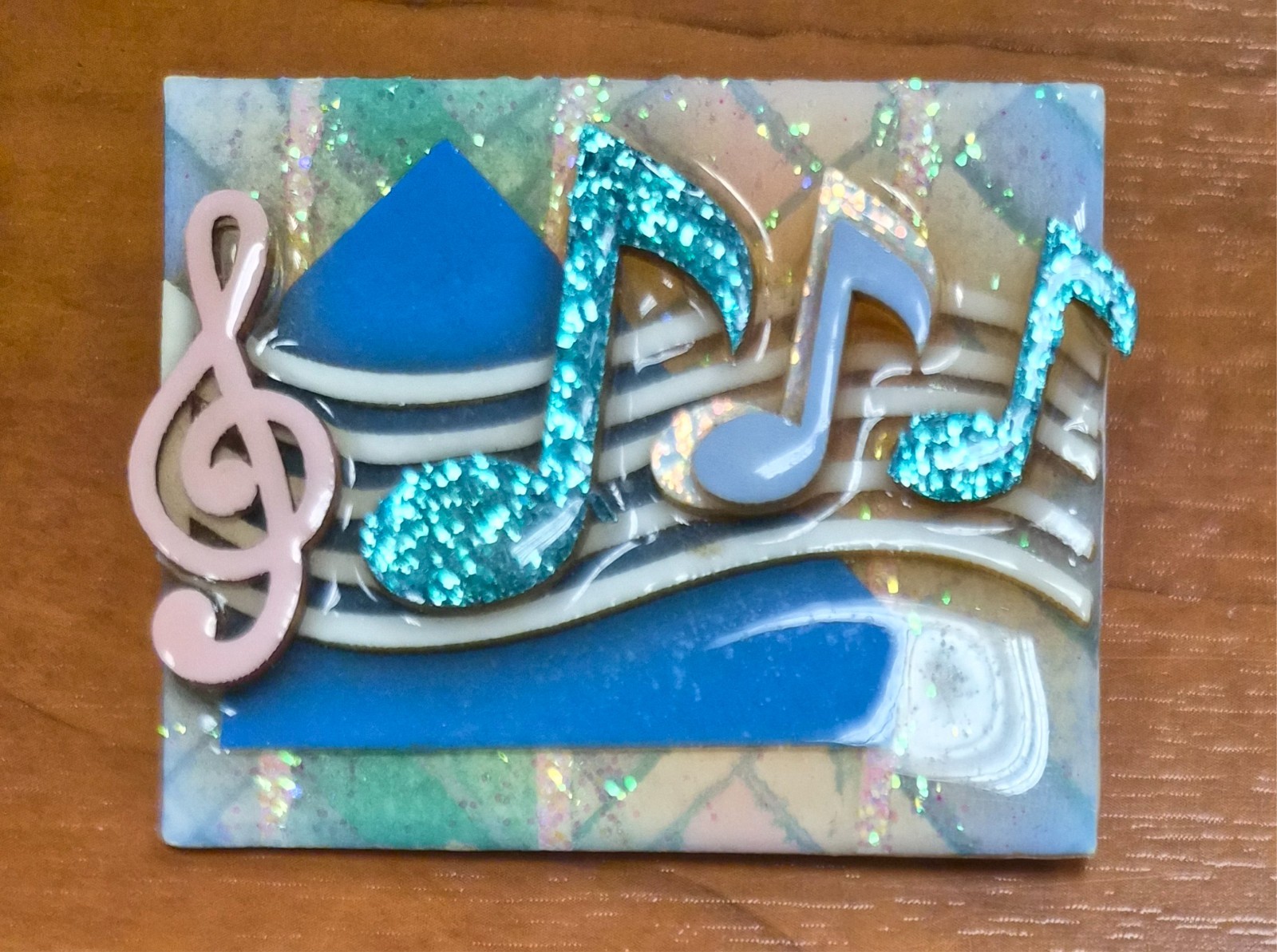 Vintage Music Pins by Lucinda USA Pink Clef & Glitter Eighth Notes Pin / Brooch