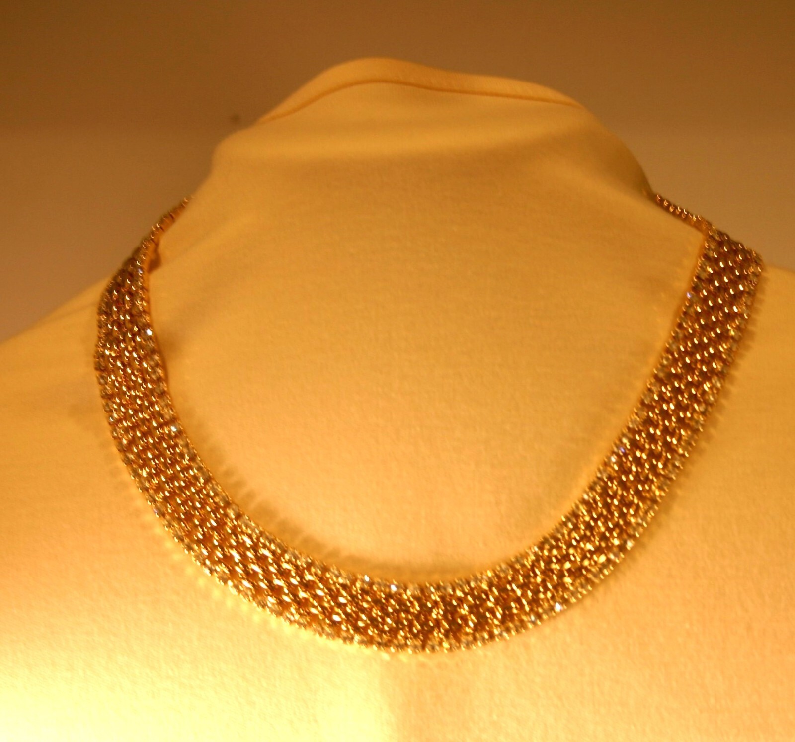 Vintage Kenneth J. Lane Bright Gold Tone Collar Necklace Rhinestones 90’s