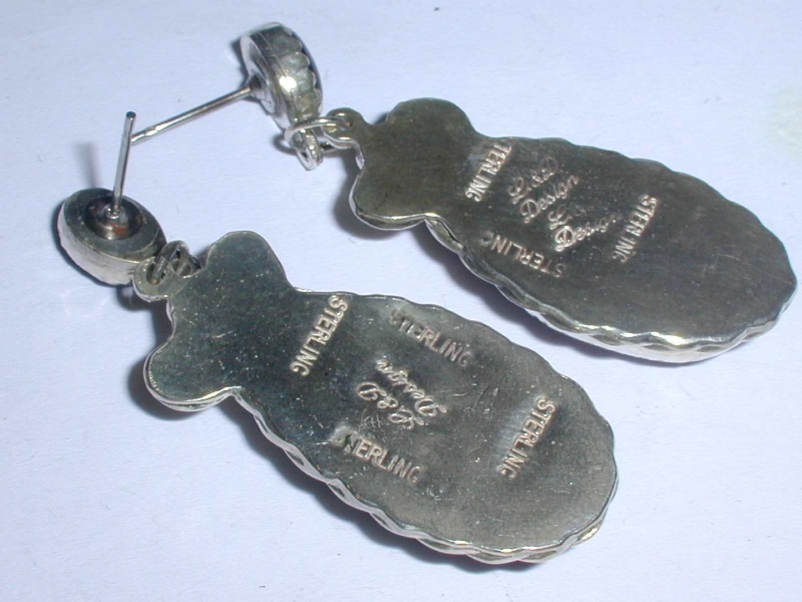 VINTAGE DESIGNER-L & D DESIGN STERING SILVER JASPER & BLACK ONYX DANGLE EARRINGS