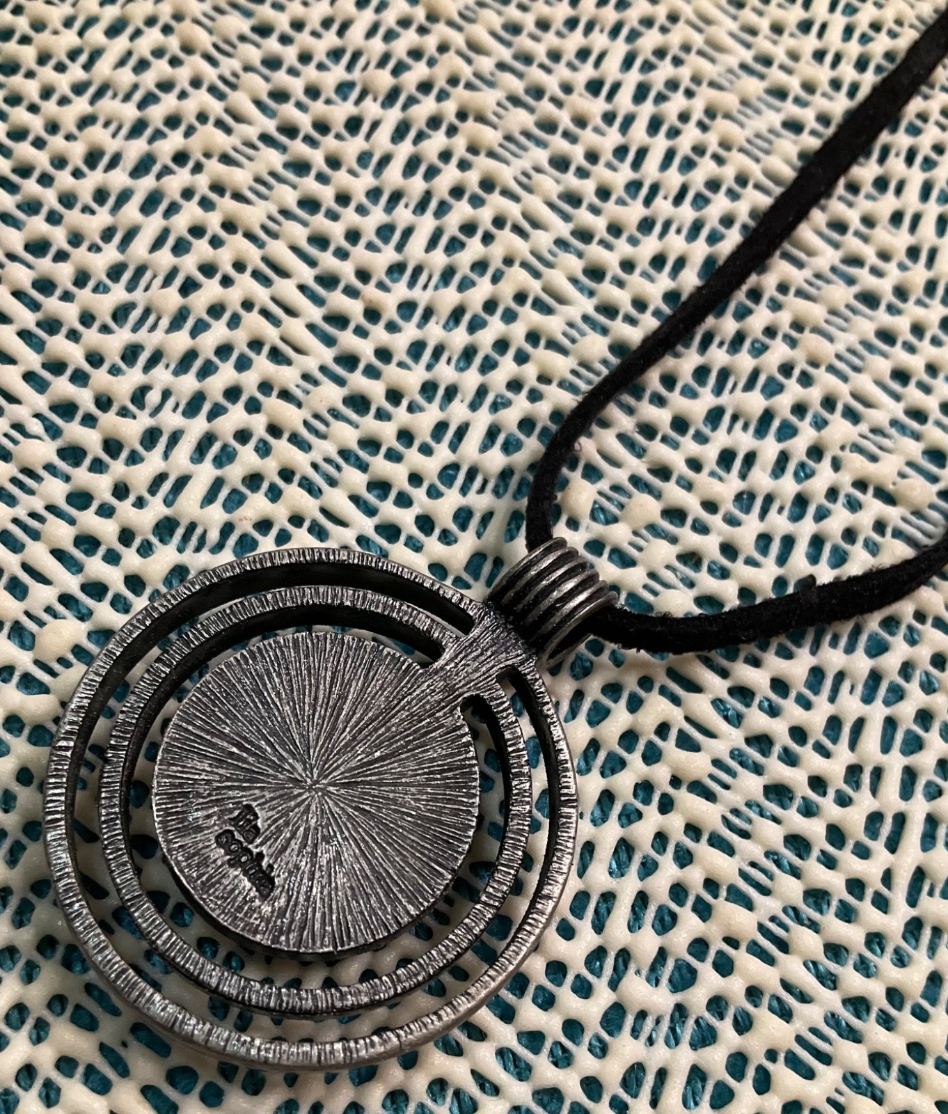 Lia Sophia Pendant Antique Bronze Large Gray Center Stone Black Rope Necklace
