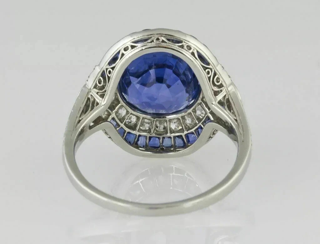 Art Deco Vintage 4.50Ct Blue Lab Created Sapphire Wedding 14K White Gold FN Ring