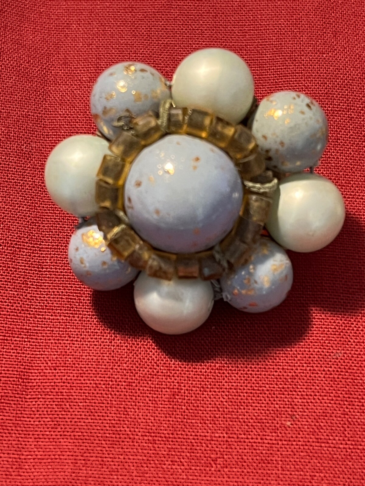 Vintage Japan 3-Strand Blue Shiny & Frosted Necklace With Clip On Earring Set