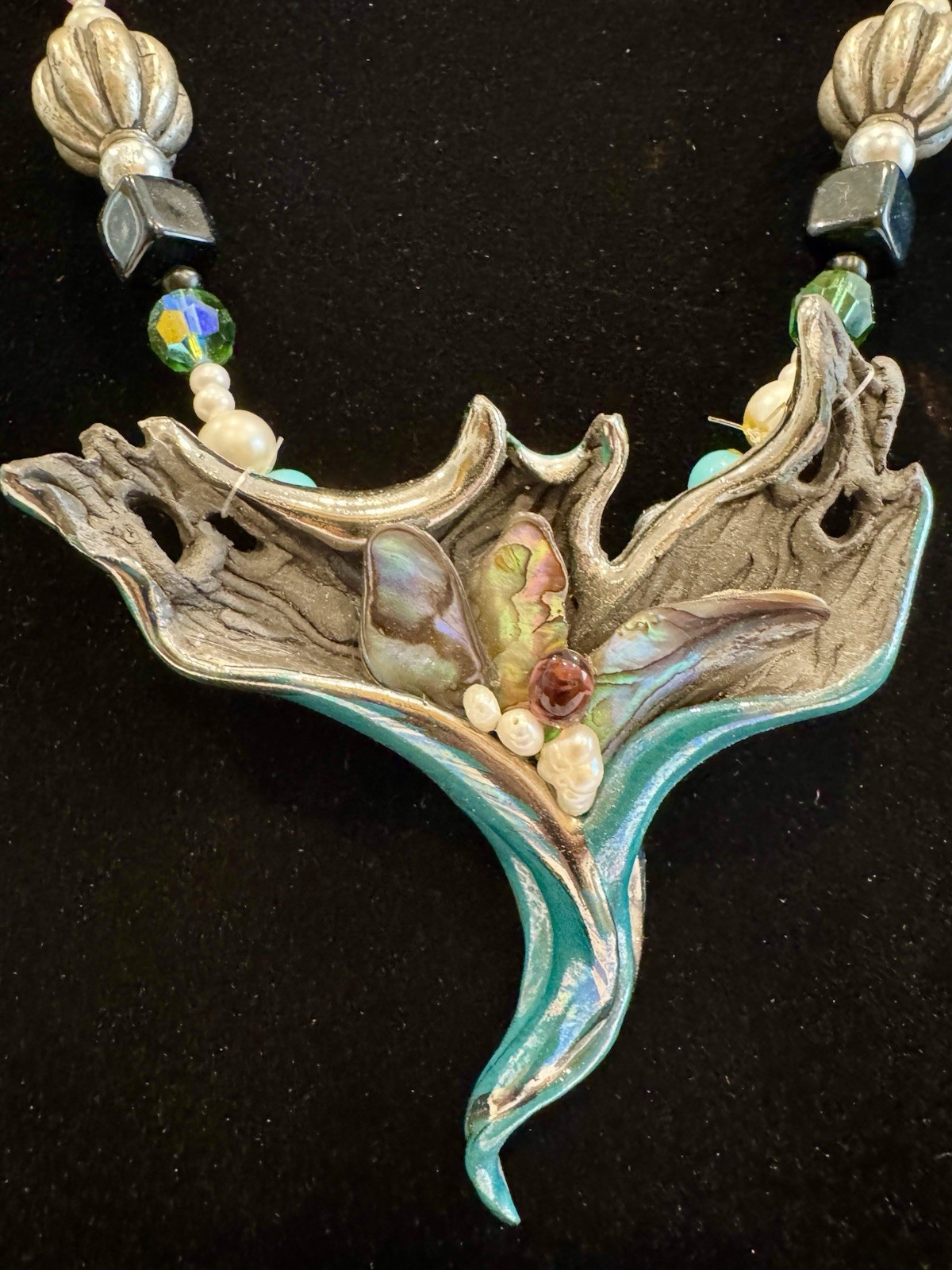 VTG Original by Mitchell Sculptural Necklace Amethyst Iridescent Turquoise OOAK