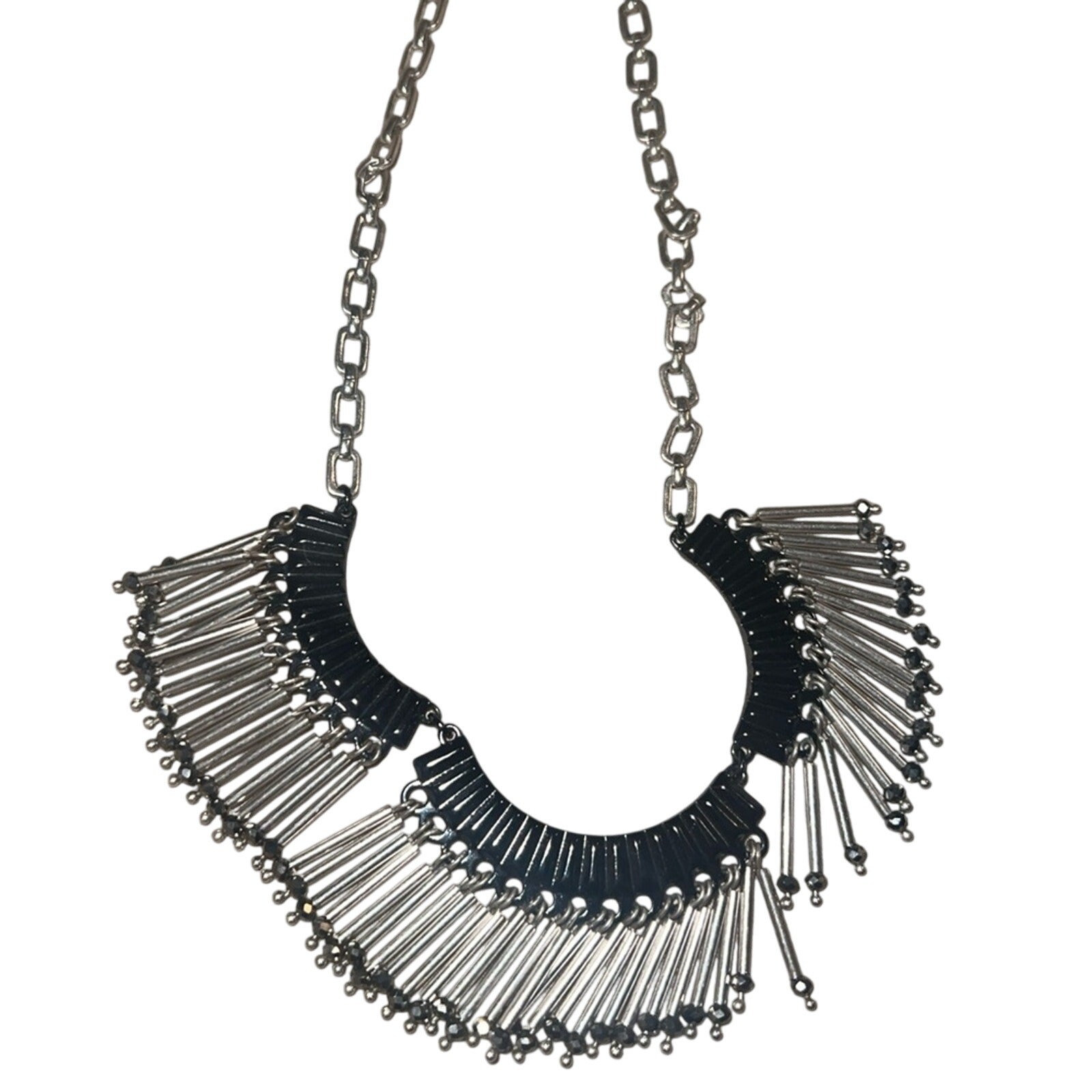 Stella & Dot Twilight Fringe Necklace Silver Tone Baguette Rhinestones Classic