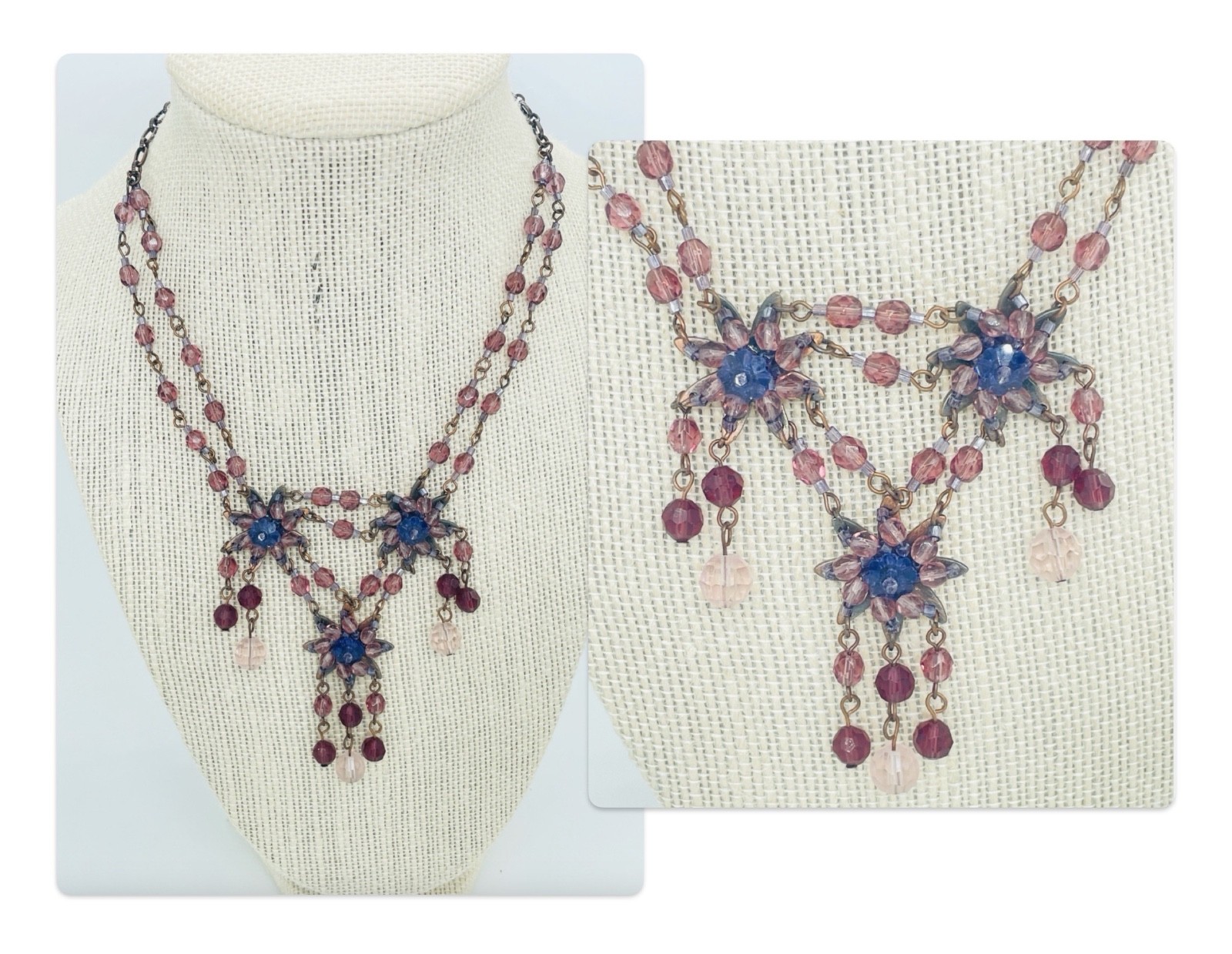 Whimsigoth Crystal Starburst Bib Necklace Purple Glass Drop Statement 18″