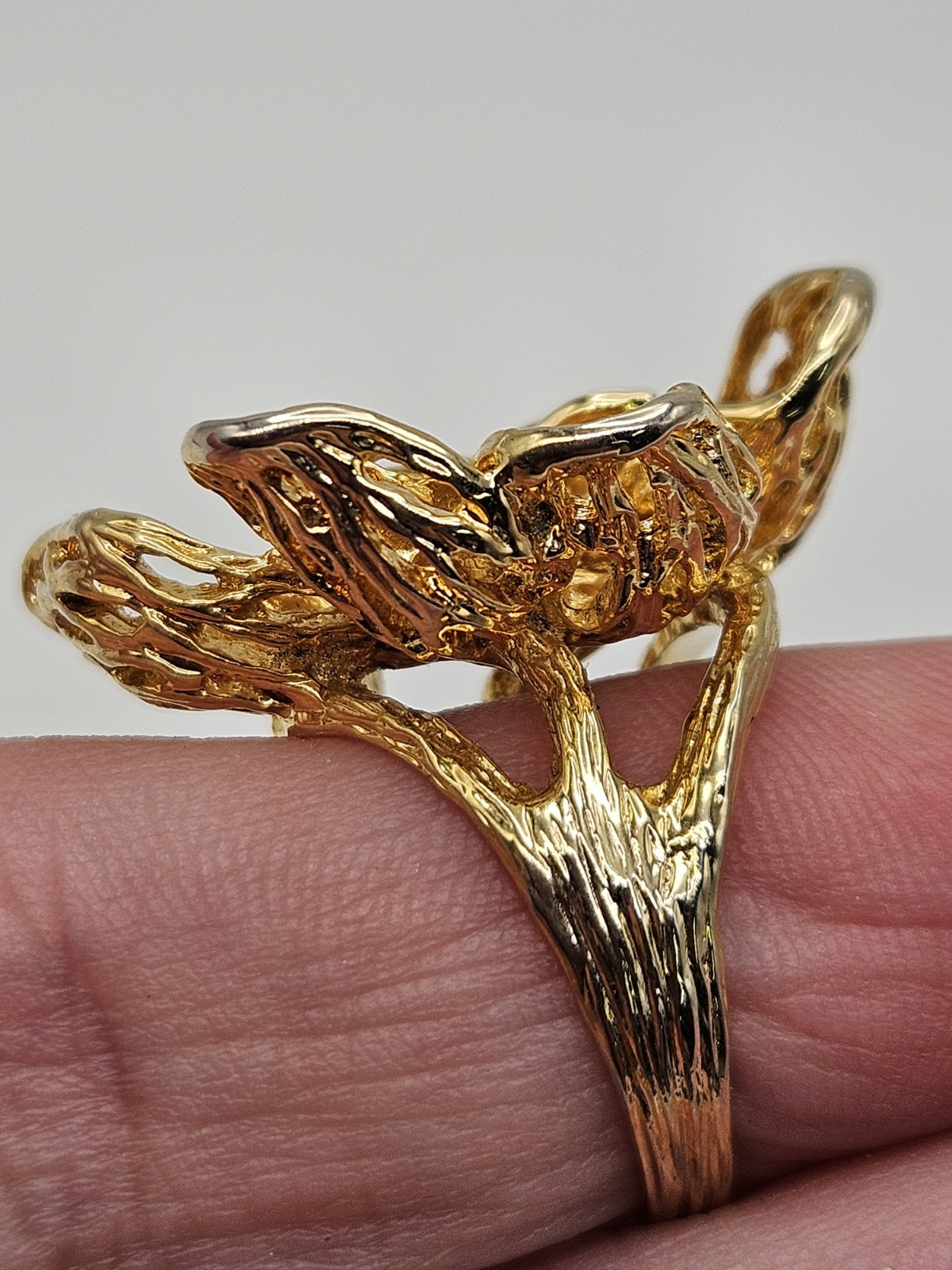 Vintage Modernist Brutalist Gold Tone Finish Over Brass Chunky Ring Size 6