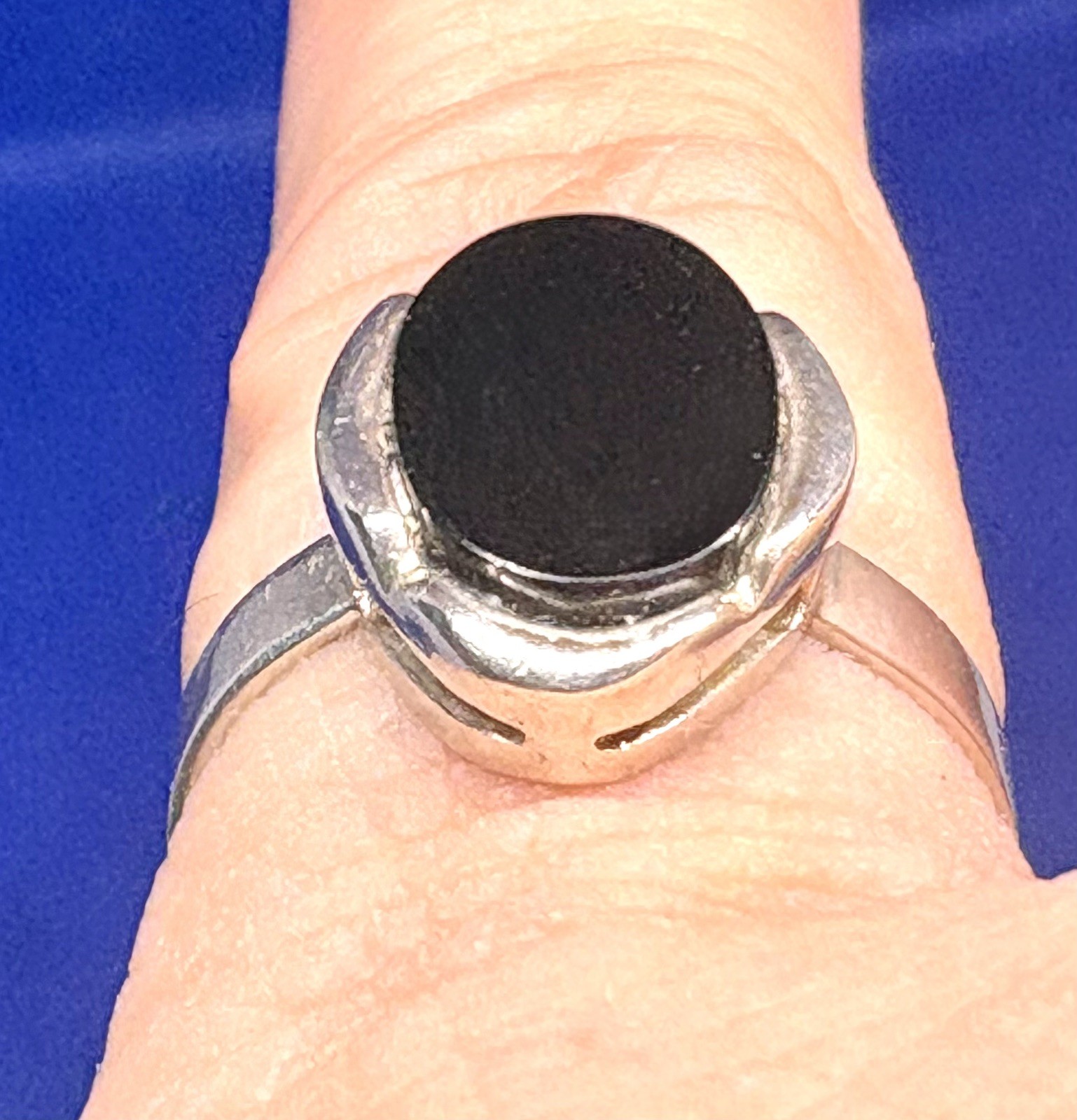 A33 Vintage 925 Sterling Silver Seal Ring Size 8.0 est 1950s Black Onyx 2.9g