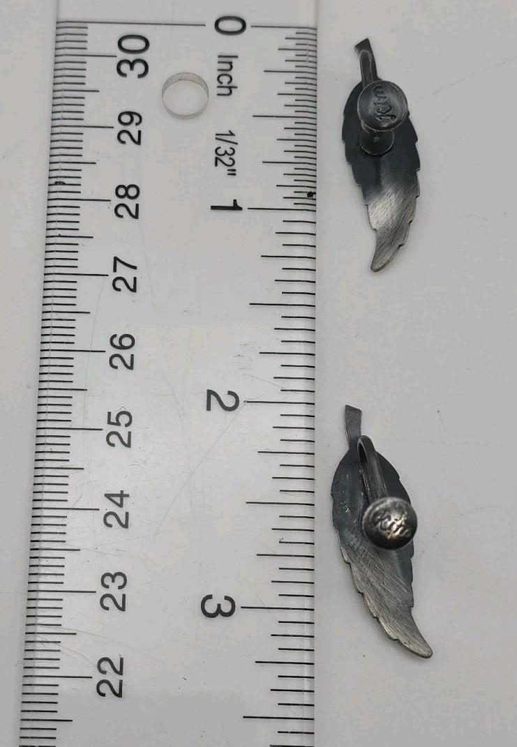 Vintage Silver Tone Bird Feather KIM Signed Etched Hippy Screw Back Boho Earring