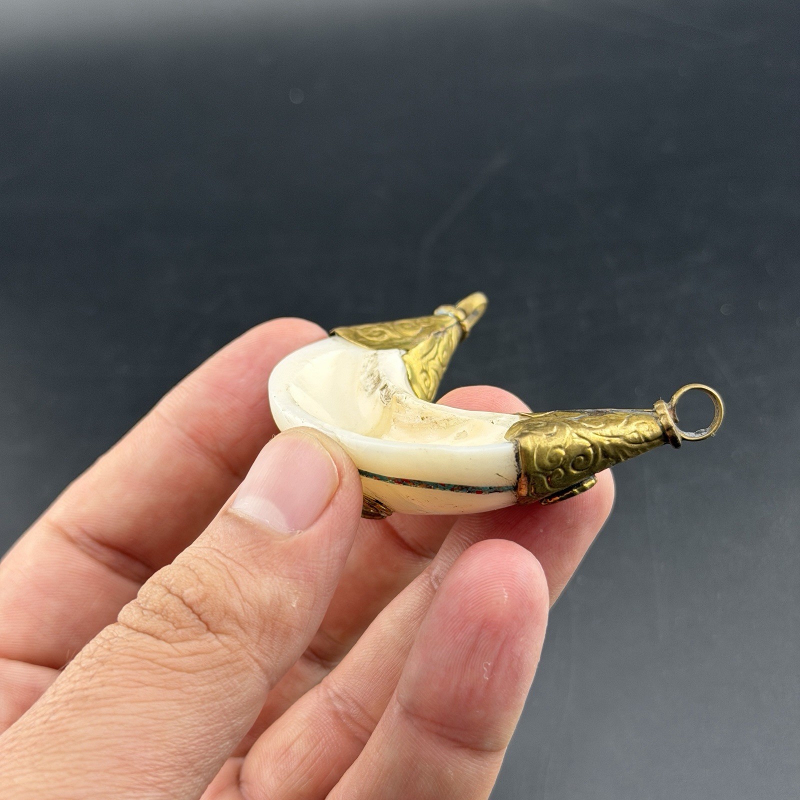 Unique Crescent Shaped Amulet Handcrafted Himalayan Folk Jewelry Pendant
