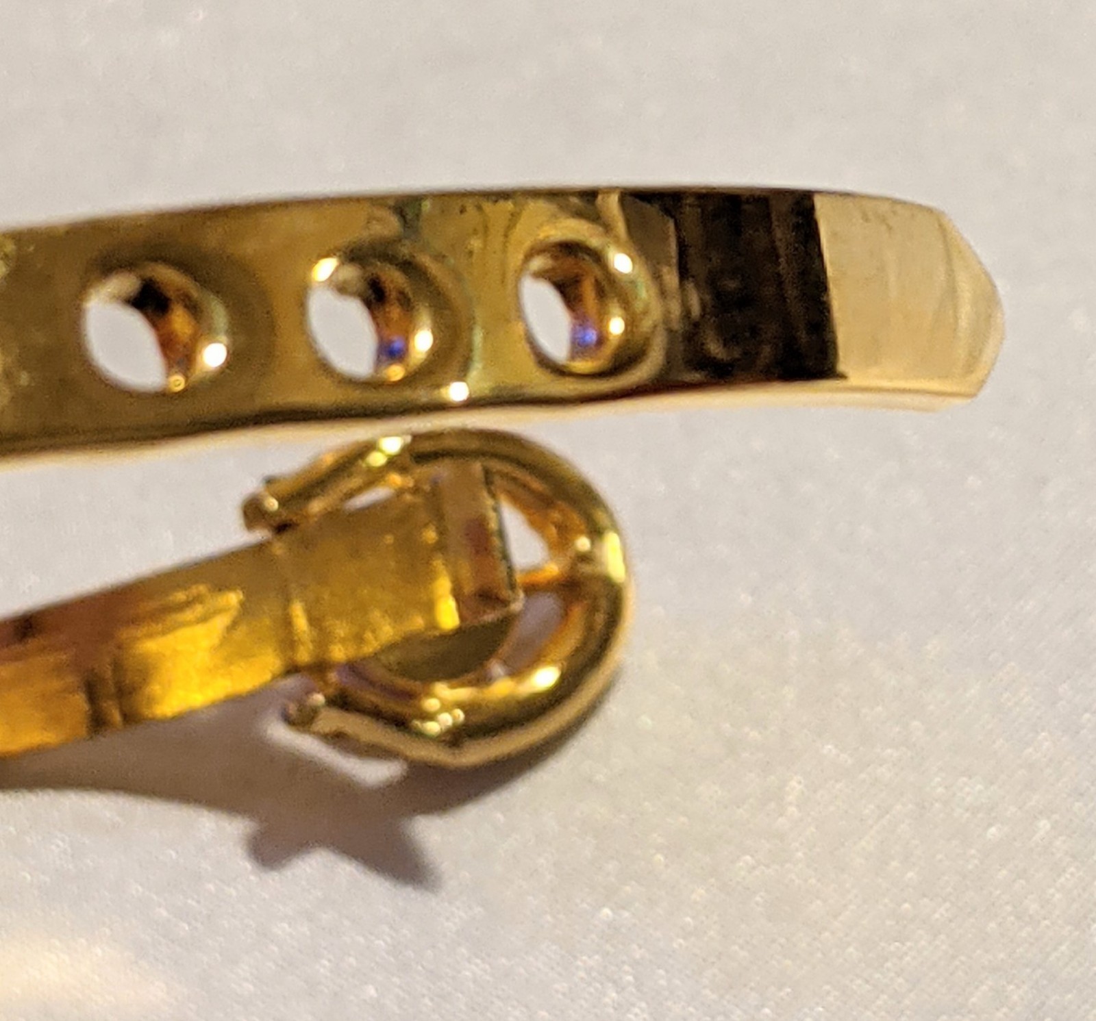 VTG 80s Hinged Bangle Bracelet Pink Crystal Buckle Adjustable Gold Tone Metal