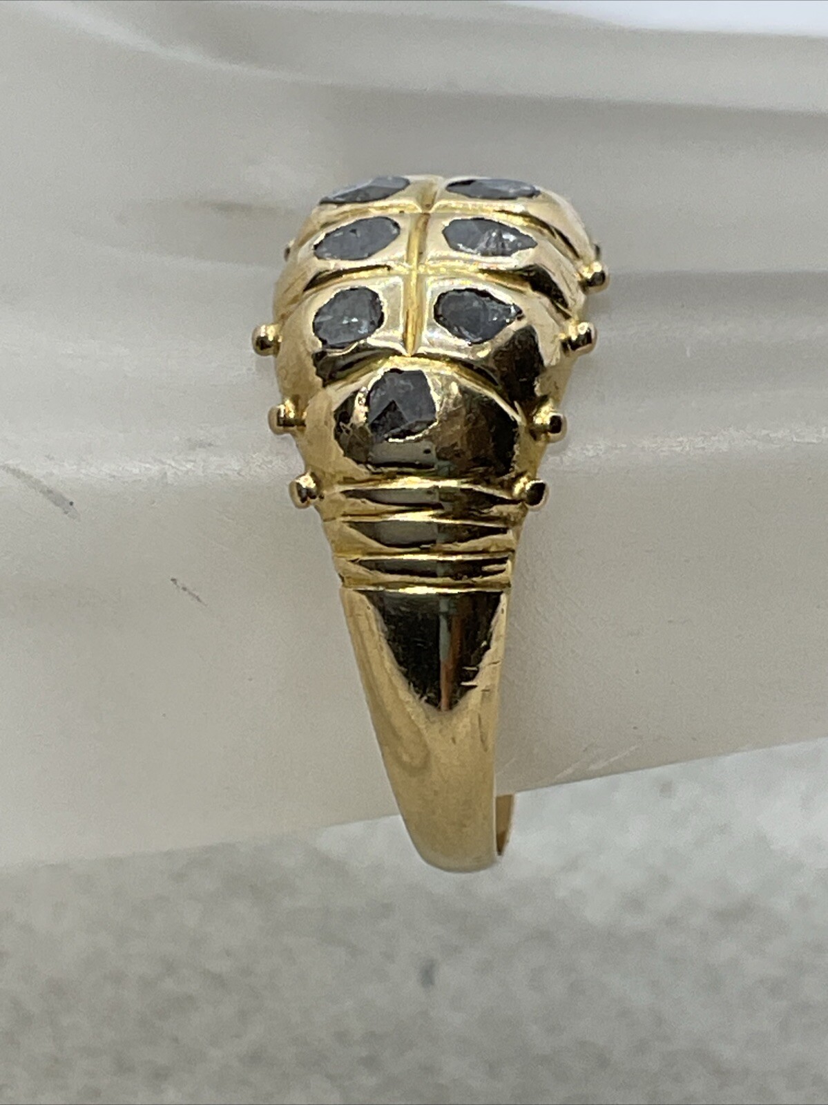 VINTAGE HANDMADE Solid 18K Yellow Gold Rose Cut Diamonds Ladies Band Ring 2gr.