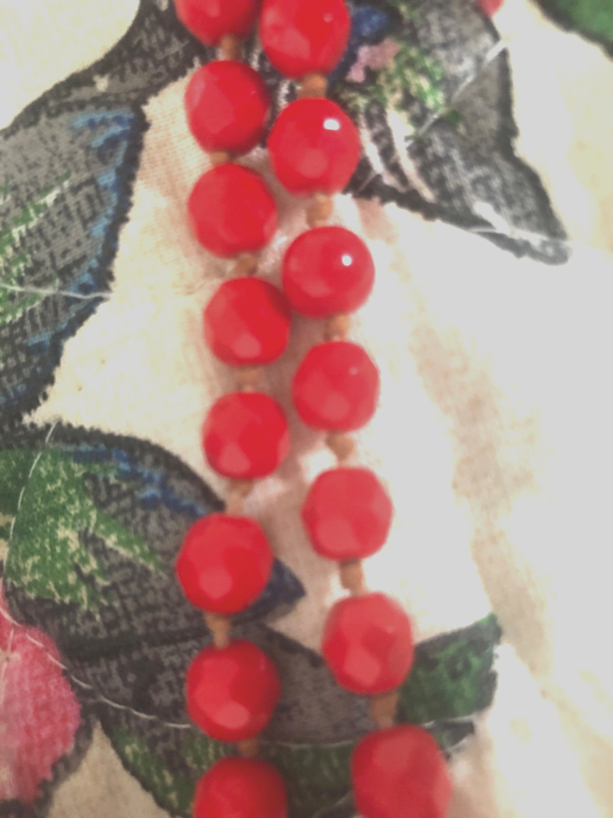 Vtg Red Glass Faceted Beaded Necklace Hand Knotted Extra Long 32 inches no clasp