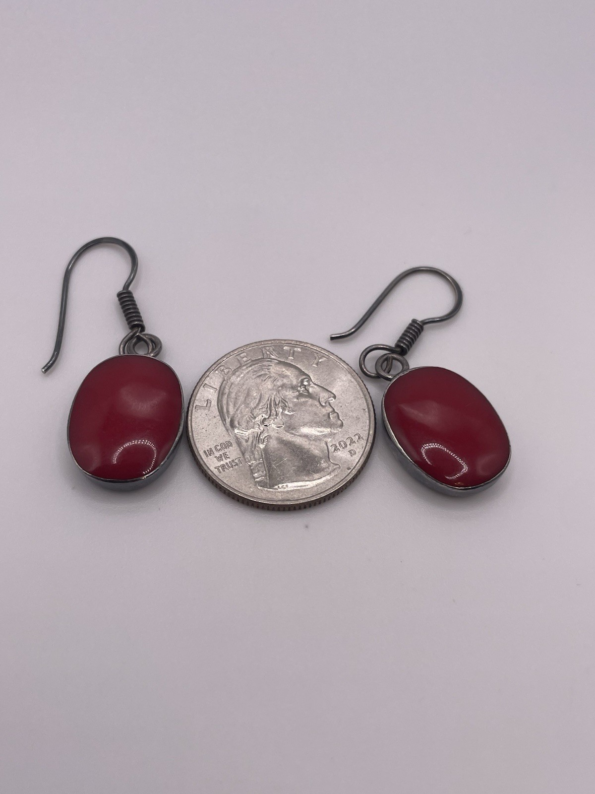 Vintage MEX 925 Sterling Silver Red Cabochon Dangle Earrings Mexico