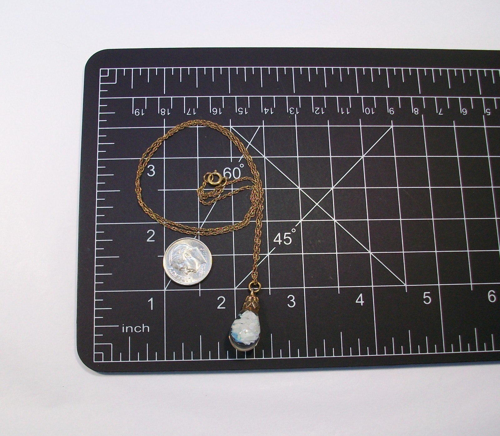 Vintage FLOATING OPAL Teardrop Pendant Gold Filled 18″ Chain Necklace