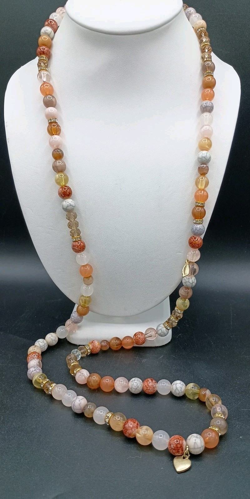 Chicos Multicolor Beaded Charm Station Stretch Necklace Crystal Flapper Long 42″