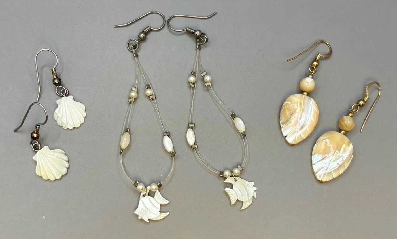 Earrings Lot MOP Shell Acrylic Hook Dangle Seashell Leaf Fish