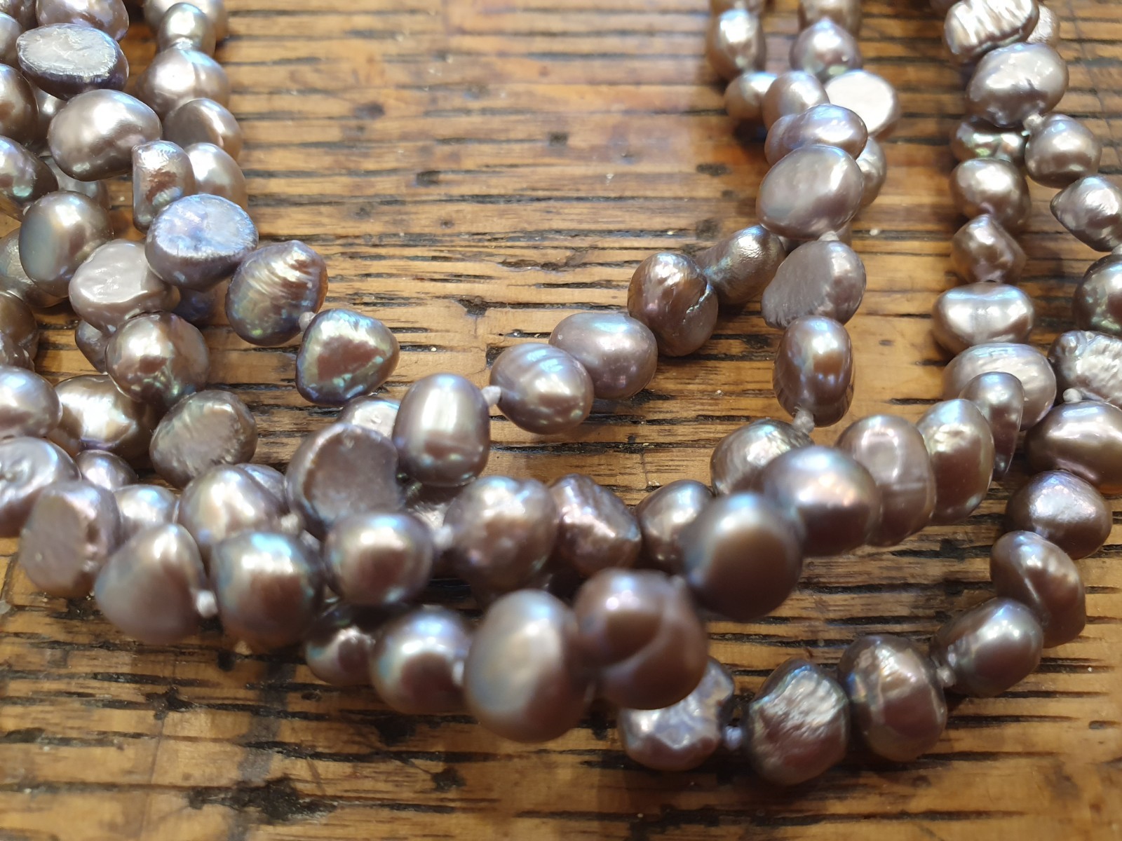 4 Strand Freshwater Pearl Necklace 17.5″ & Bracelet 7.5″ Gray Pink Iridescence