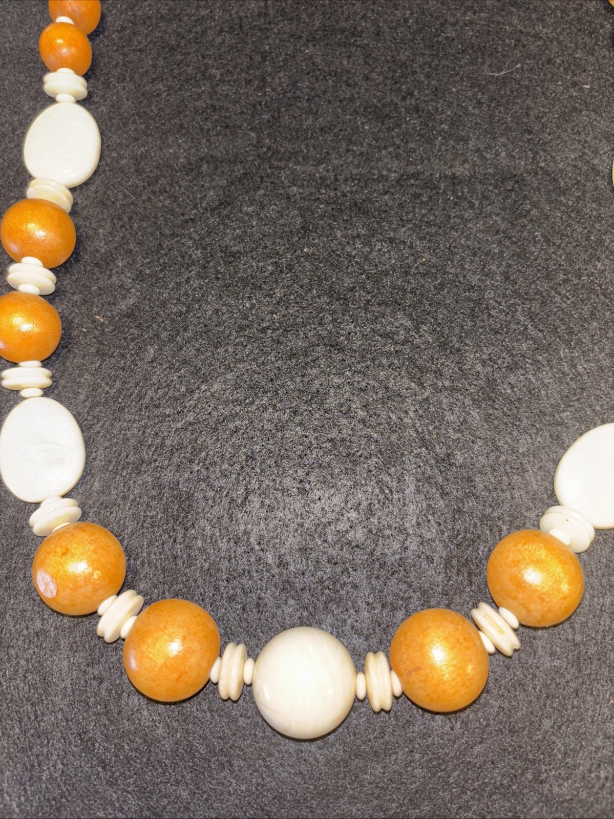 Vintage Earth Tones Lucite And Wood Beaded Chunky Necklace 36” Statement