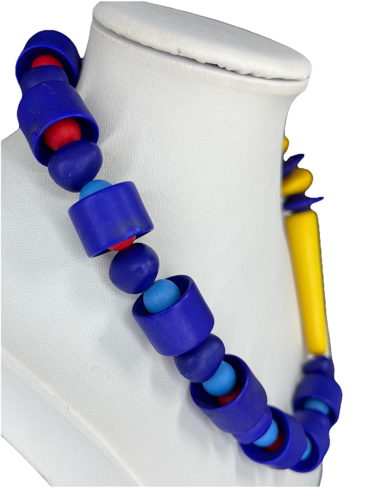 Vtg Modernist Beaded Necklace Bauhaus Red Yellow Blue Plastic Statement Choker