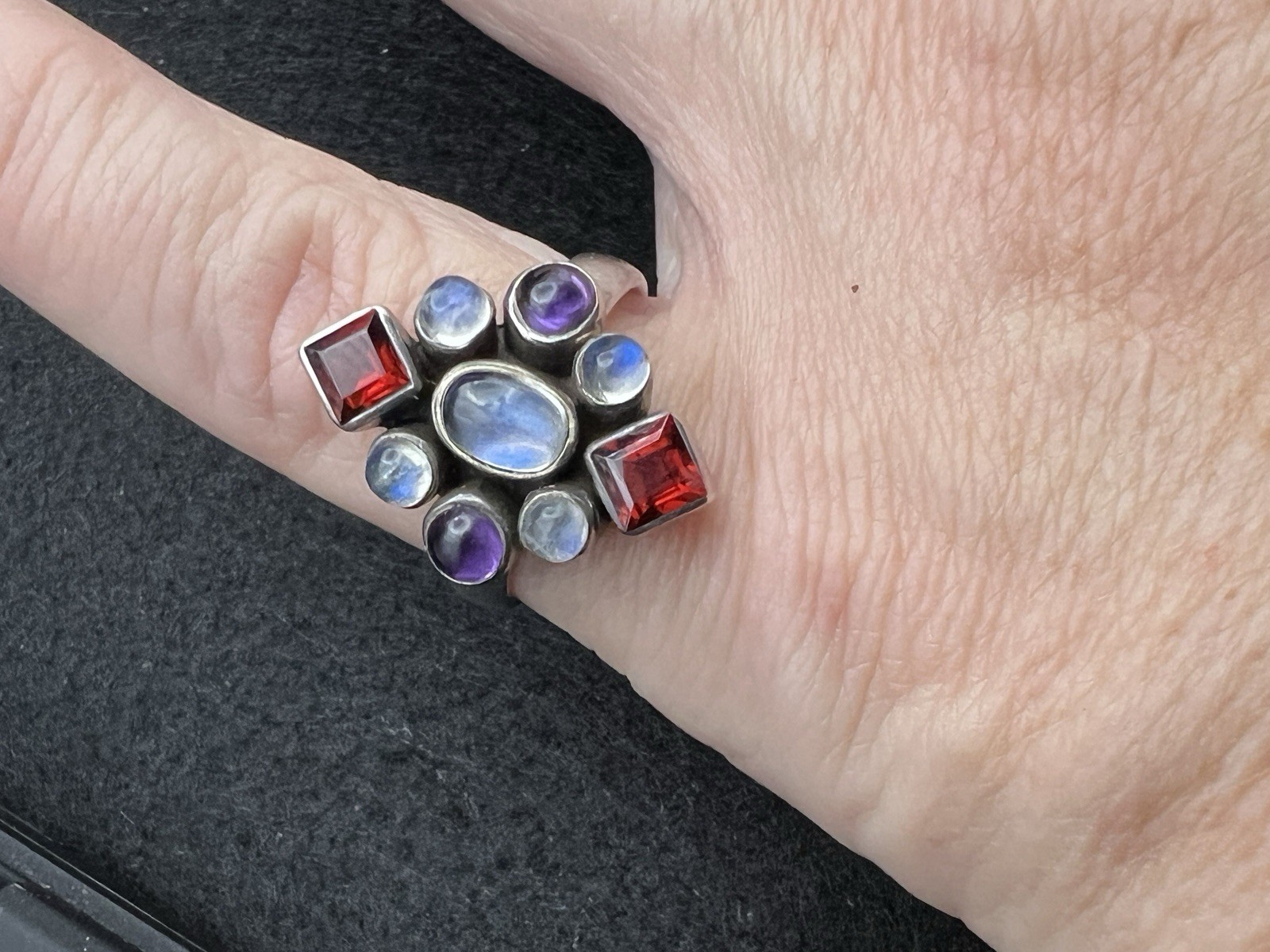 Nicky Butler Sterling Silver Garnet Moonstone Amethyst Cluster Ring Size 5.75