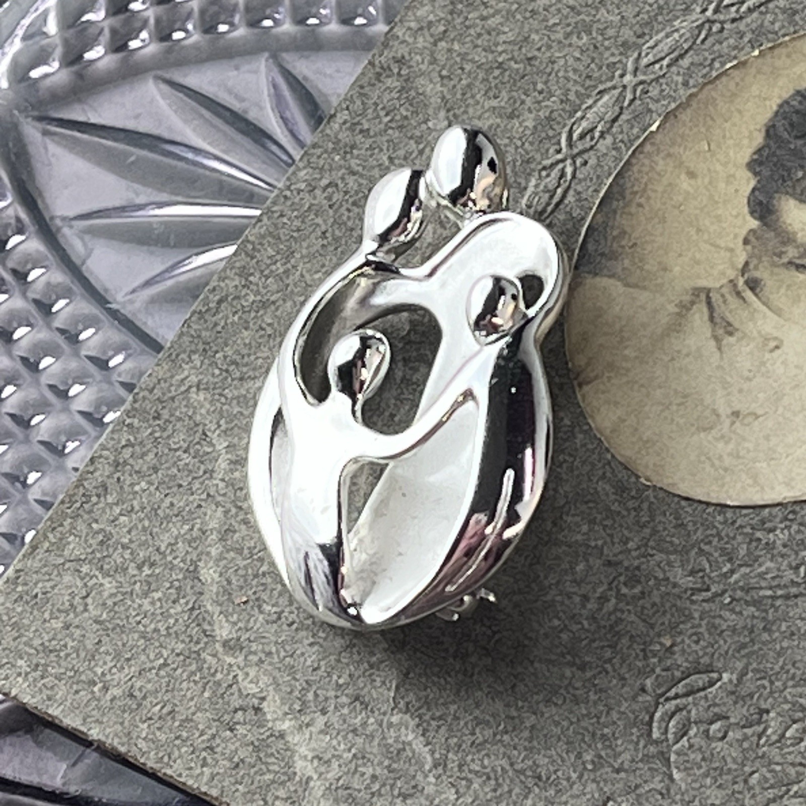 Vtg 1990s Sterling Silver CJs Family Brooch & Pendant -Convertible Signed – 1.5”