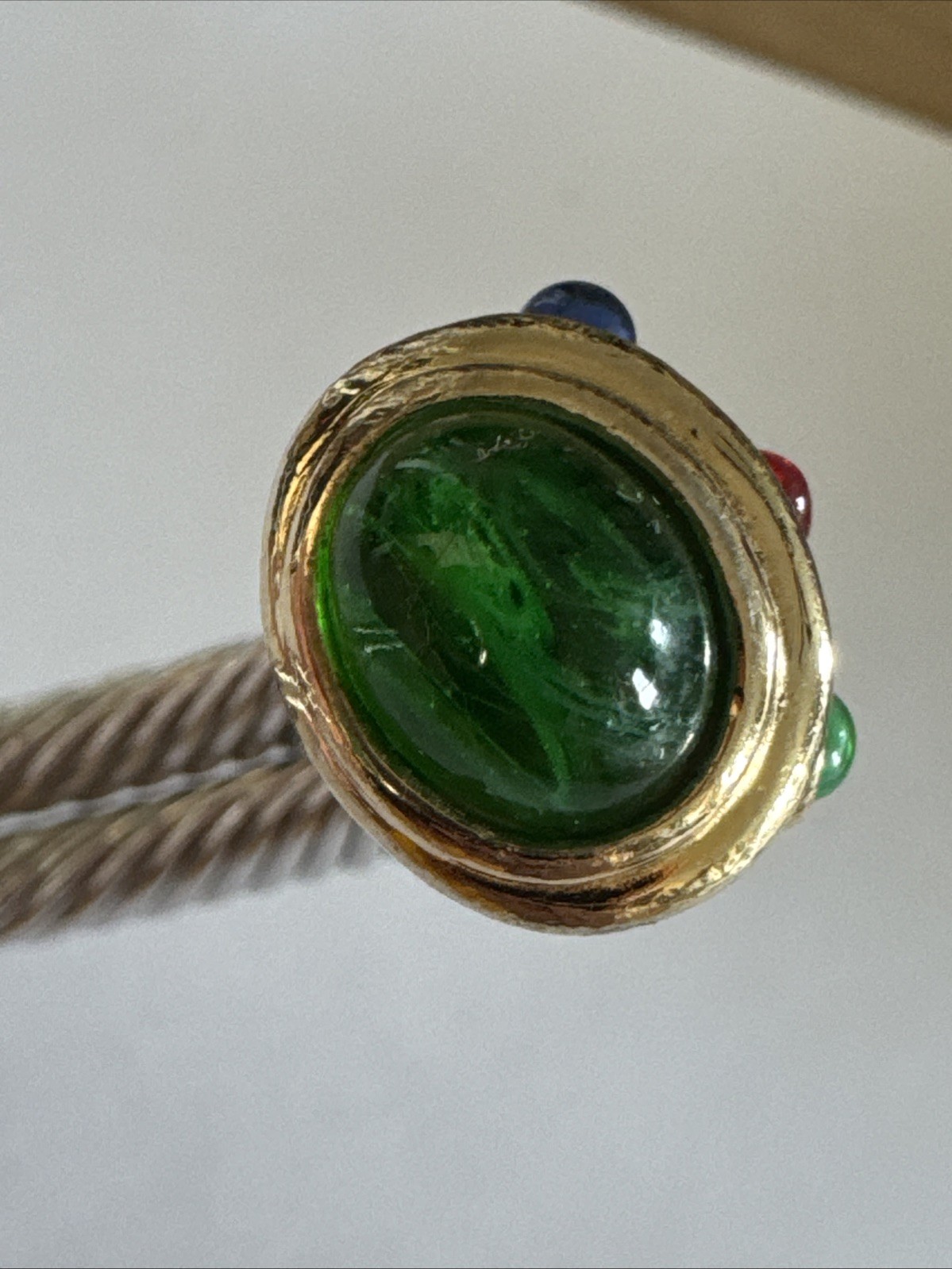 Vintage Cable Cuff Bracelet With Gripoix Glass Stones
